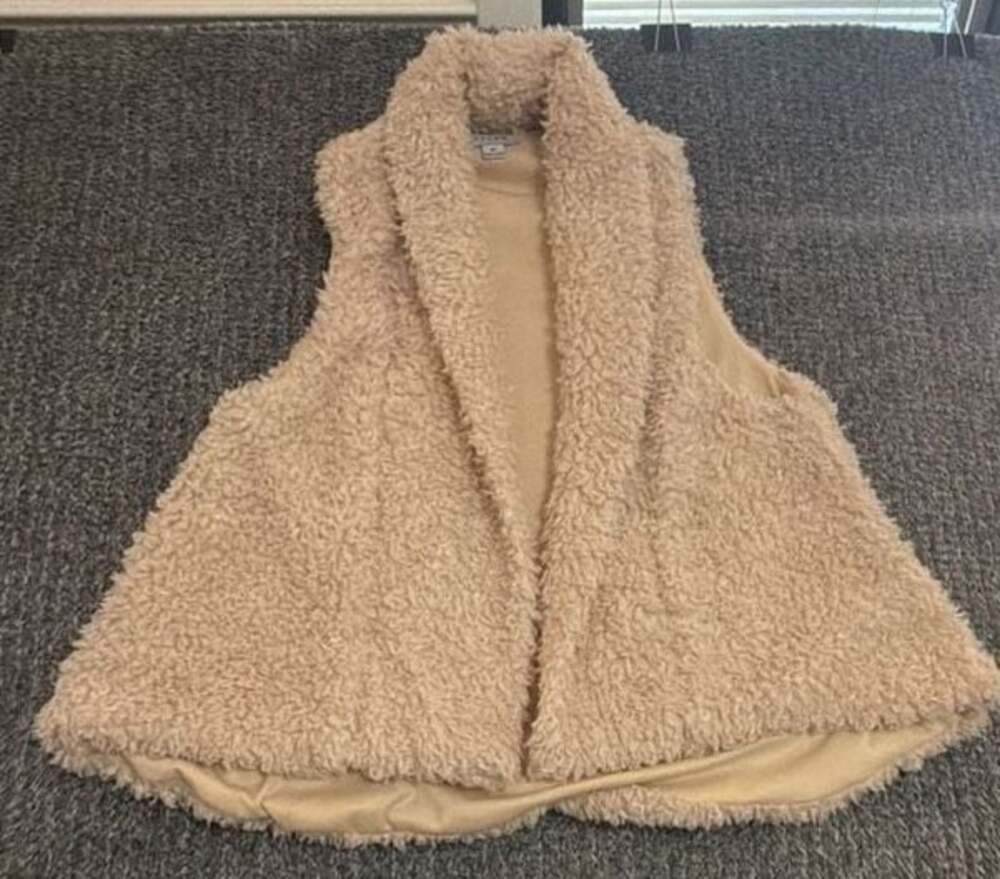 Favlux Fashion Cream Faux Fur Sherpa Open Front Vest Size S